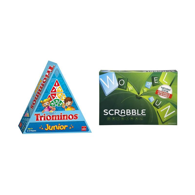 Foto van Spellenbundel - bordspellen - 2 stuks - triominos junior & scrabble original