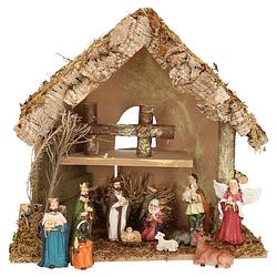 Foto van Complete kerststal met kerststal beelden -h26 cm - hout/mos/polyresin - kerststallen