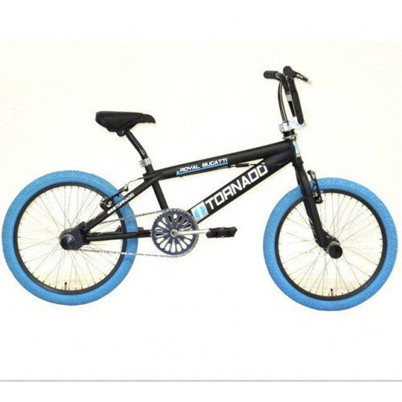 Foto van Tornado 20 inch freestyle fiets mat zwart blauwe banden 2000024