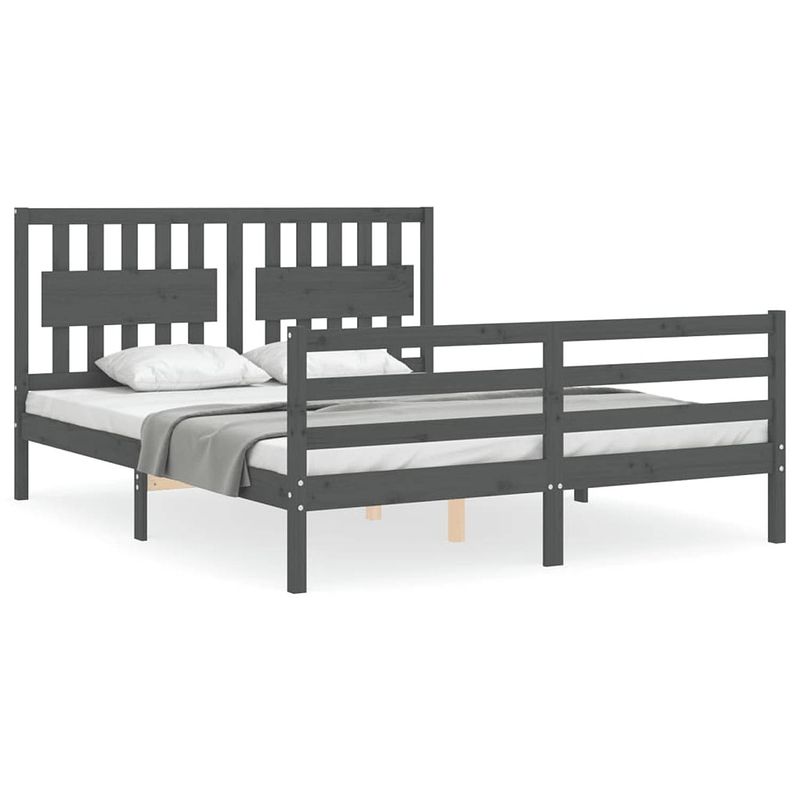 Foto van The living store massief grenenhouten bedframe - functioneel - 160 x 200 cm - kleur- grijs