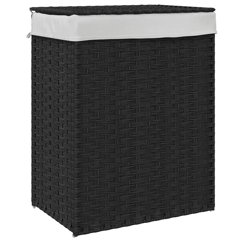 Foto van Vidaxl wasmand met deksel 46x33x60 cm poly rattan zwart