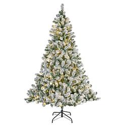 Foto van Bellatio decorations kunst kerstboom - 210 cm - sneeuw en verlichting - kunstkerstboom
