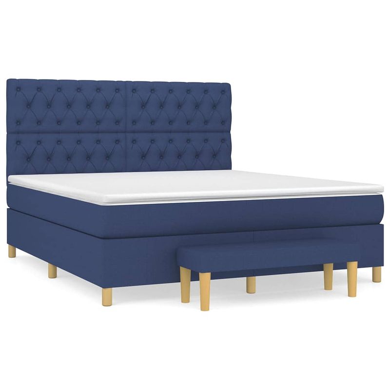 Foto van The living store boxspringbed - blauw - 203 x 160 x 118/128 cm - duurzaam materiaal - verstelbaar hoofdbord -