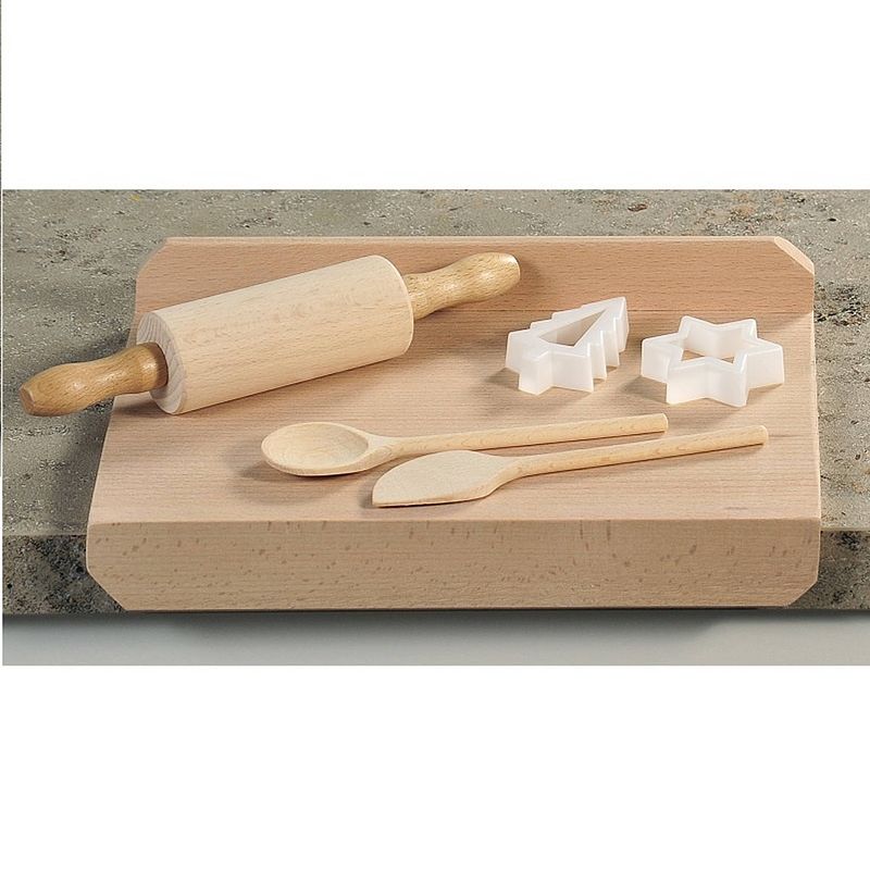 Foto van 6-delige fsc® beuken houten kinderbakset taart - gebak bak set voor