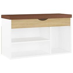 Foto van The living store schoenenbank - wit en sonoma eiken - 80x30x47 cm - opbergbank met kussen