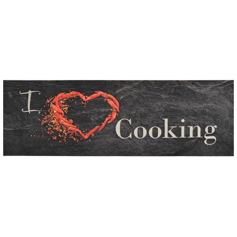 Foto van The living store keukenmat cookingprint zwart - 180 x 60 cm - duurzaam materiaal - wasmachinebestendig - op te rollen -