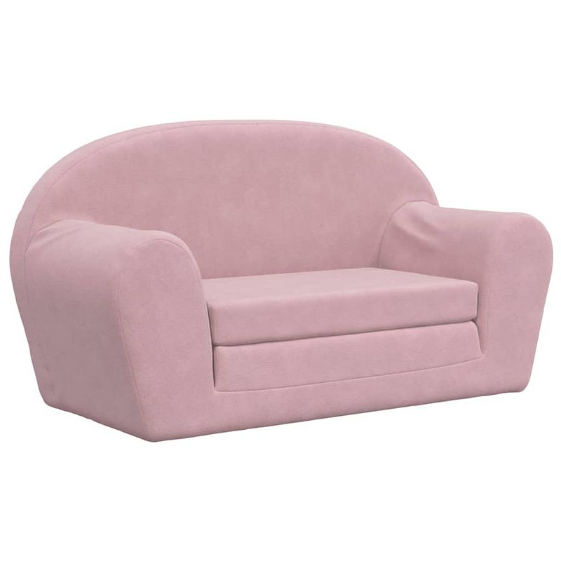 Foto van The living store kinderbank mini slaapbank - 84x34x45cm - roze pluche - afneembare hoes - schuimvulling