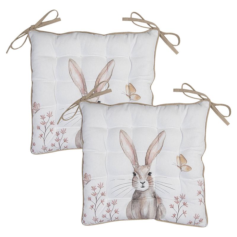 Foto van Haes deco - set van 2 sierkussens - 40x40x4 cm - 100% katoen - rustic easter bunny