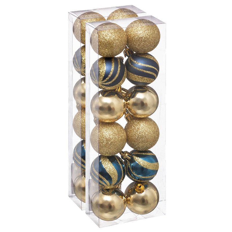 Foto van 24x stuks kerstballen mix goud/blauw glans/mat/glitter kunststof 4 cm - kerstbal
