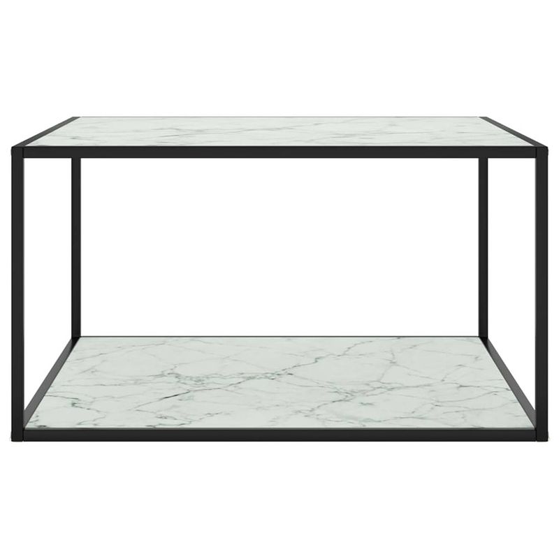 Foto van The living store salontafel - gehard glas en gepoedercoat staal - 90 x 90 x 50 cm - zwart en wit