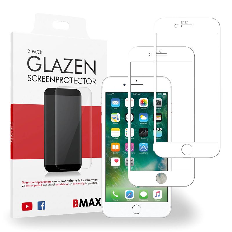 Foto van 2-pack bmax apple iphone 7 screenprotector - glass - full cover 5d - white