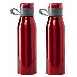 Foto van Aluminium waterfles/drinkfles- 2x - metallic rood - met schroefdop - 700 ml - drinkflessen