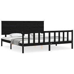 Foto van The living store massief grenenhouten bedframe - zwart - 205.5 x 185.5 x 82.5 cm - multiplex lattenbodem