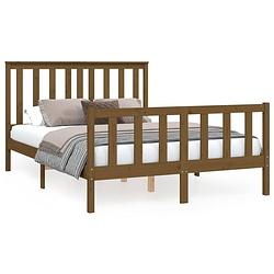 Foto van The living store houten bedframe - massief grenenhout - 205.5 x 126 x 101 cm - honingbruin