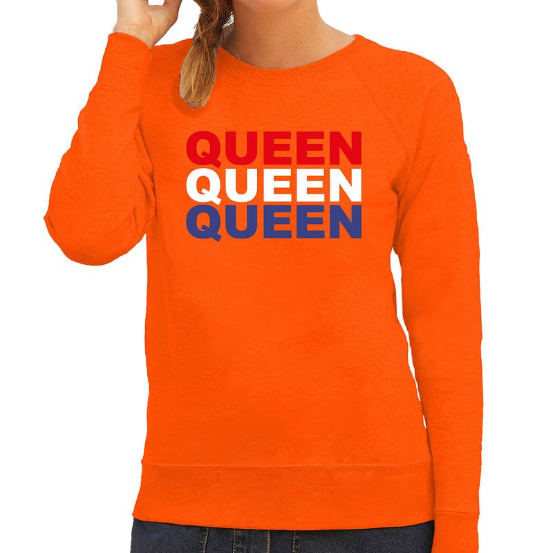 Foto van Queen sweater oranje voor dames - koningsdag truien 2xl - feesttruien