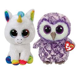 Foto van Ty - knuffel - beanie buddy - pixy unicorn & moonlight owl