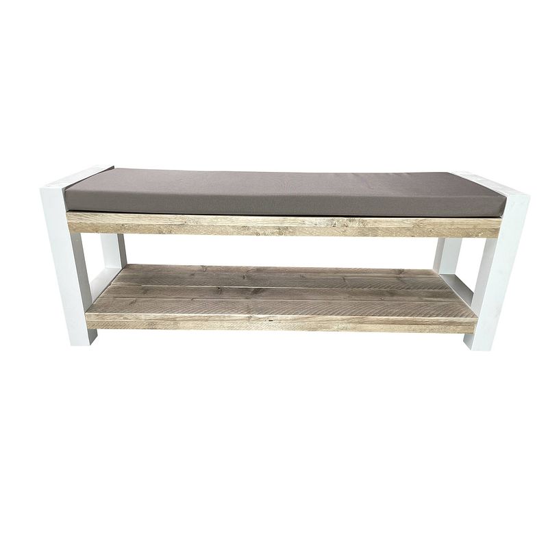 Foto van Wood4you - tuinbank - london - 120lx40hx38d cm wit - incl taupe kussen