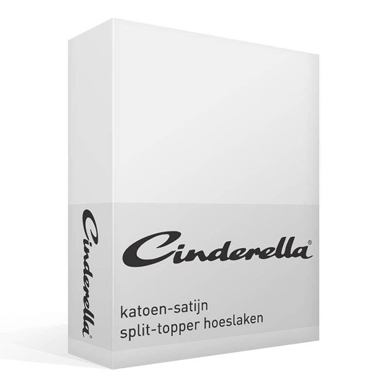 Foto van Cinderella satijn split-topper hoeslaken - 100% katoen-satijn - lits-jumeaux (180x210 cm) - white