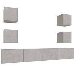 Foto van The living store televisiemeubelset - betongrijs - 100 x 30 x 30 cm - 2x 100 cm - 4x 30.5 cm - bewerkt hout