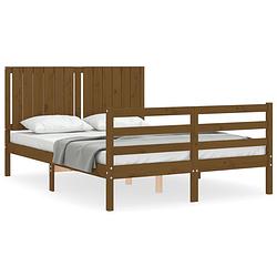 Foto van The living store-bedframe-met-hoofdbord-massief-hout-honingbruin-140x200-cm - bed