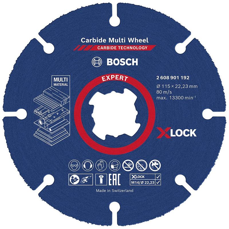 Foto van Bosch accessories expert carbide multi wheel x-lock 2608901192 doorslijpschijf recht 1 stuks 115 mm 22.23 mm 1 stuk(s)