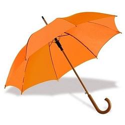 Foto van Oranje luxe paraplu met houten handvat in haakvorm 103 cm - paraplu - regen