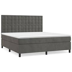 Foto van The living store boxspringbed - donkergrijs - 203 x 160 x 118/128 cm - zacht fluweel - praktisch hoofdbord -