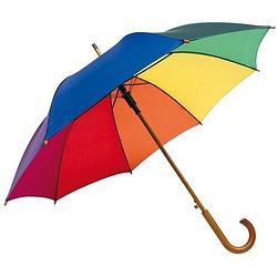 Foto van Luxe regenboog paraplu met houten handvat 103 cm - paraplu's