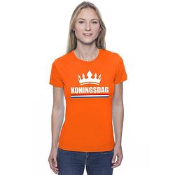 Foto van Oranje koningsdag met een kroon shirt dames - oranje koningsdag kleding. l