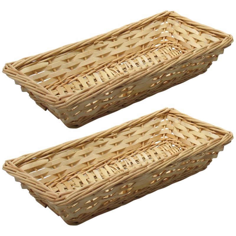 Foto van Broodmand/stokbrood mandje - 2x - rotan/riet - 17 x 37 x 7 cm - broodmand