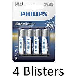 Foto van 16 stuks (4 blisters a 4 st) philips aa ultra alkaline batterijen