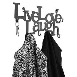 Foto van Miadomodo - wandgarderobe met tekst: live, love, laugh design - muur