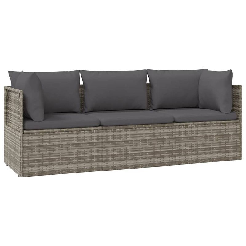 Foto van Vidaxl 3-delige loungeset met kussens poly rattan grijs