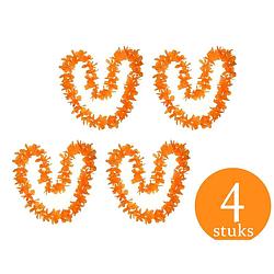 Foto van Set van 4x stuks oranje hawaii bloemen krans slinger - oranje supporter koningsdag feestartikelen