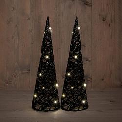 Foto van Anna collection led piramide kerstboom -2x - h40 cm - zwart -kunststof - kerstverlichting figuur