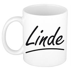 Foto van Naam cadeau mok / beker linde met sierlijke letters 300 ml - naam mokken