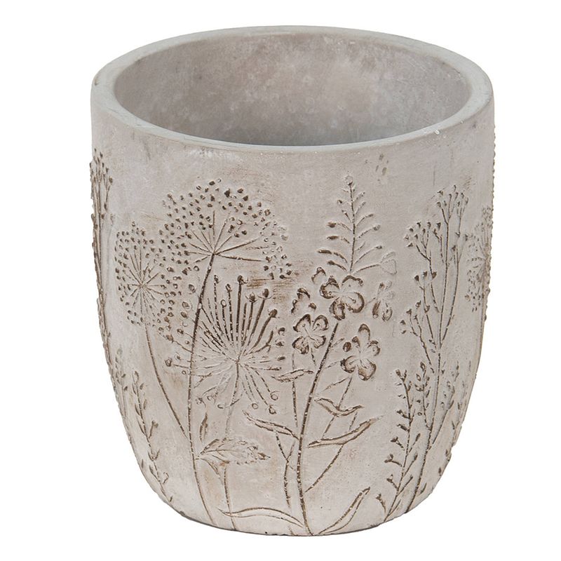 Foto van Clayre & eef bloempot ø 13*14 cm grijs beige steen bloemen bloempot binnen plantenpot plant pot grijs bloempot binnen