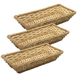 Foto van Broodmand/stokbrood mandje - 3x - rotan/riet - 17 x 37 x 7 cm - broodmand