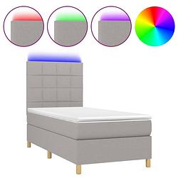 Foto van The living store boxspring 90x190 - led - lichtgrijs - stof - duurzaam materiaal - verstelbaar hoofdbord - comfortabele