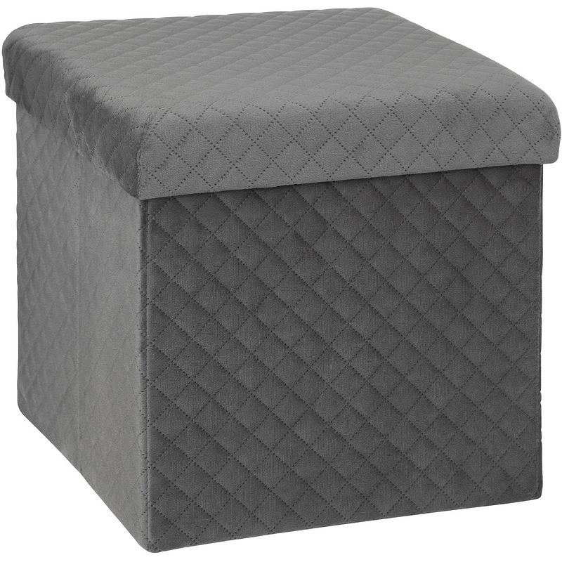 Foto van Atmosphera poef/hocker/voetenbankje - opbergbox - fluweel donkergrijs - po/mdf - 31 x 31 x 31 cm - poefs