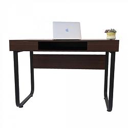 Foto van Bureau computer tafel stoer - sidetable - industrieel vintage - zwart metaal bruin hout