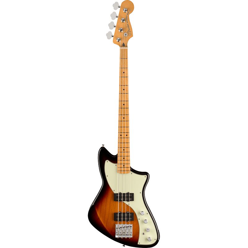 Foto van Fender player plus active meteora bass mn 3-color sunburst elektrische basgitaar met deluxe gigbag