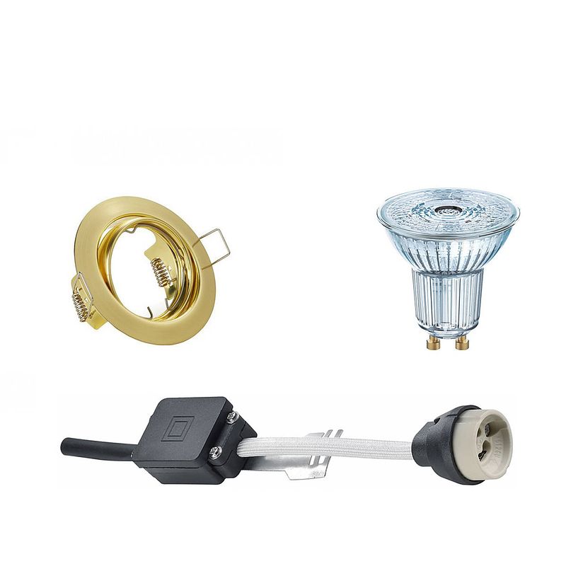 Foto van Led spot set - osram parathom par16 930 36d - gu10 fitting - dimbaar - inbouw rond - mat goud - 3.7w - warm wit 3000k -