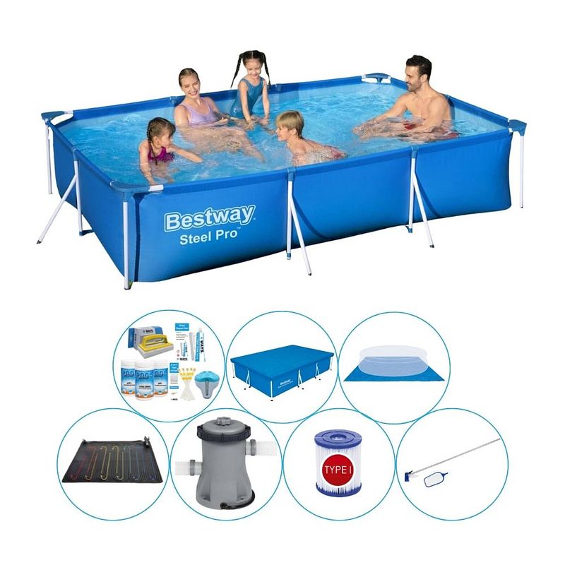 Foto van Bestway steel pro rechthoekig zwembad - 300 x 201 x 66 cm - blauw - voordeelpakket