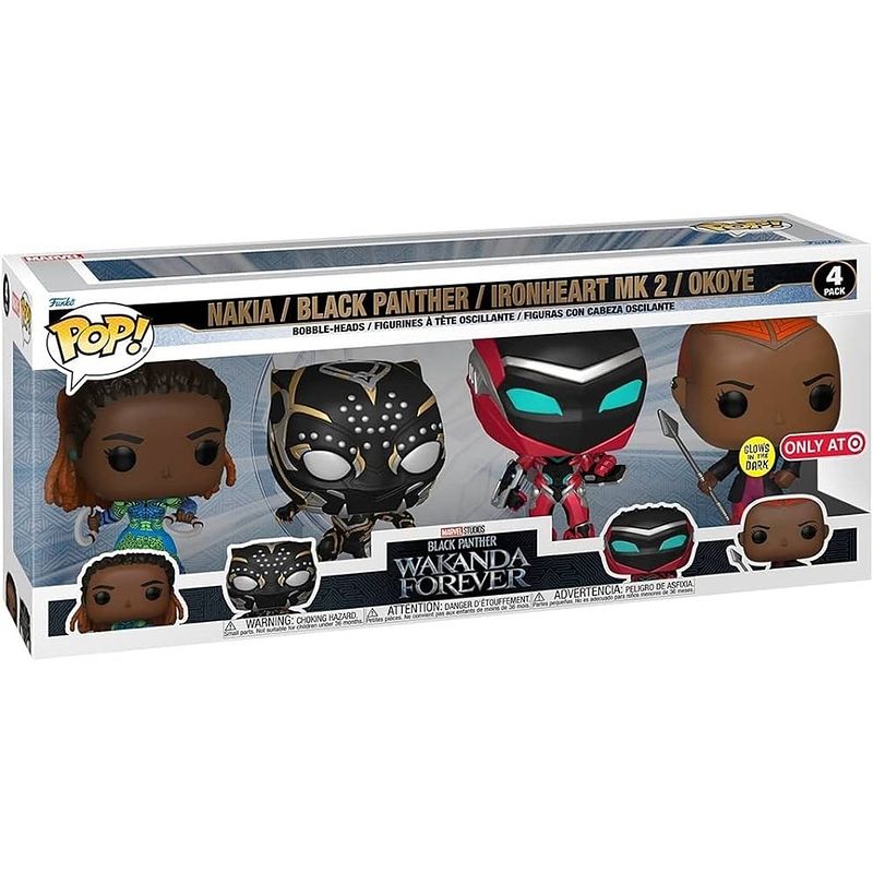 Foto van Pop marvel: black panther wakanda forever 4-pack (glow in the dark)