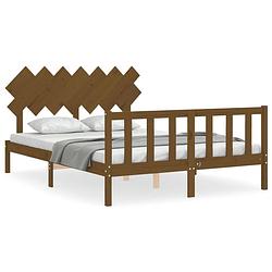 Foto van The living store massief grenenhouten bedframe - honingbruin - 205.5 x 145.5 x 80.5 cm - multiplex lattenbodem