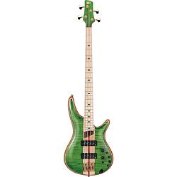 Foto van Ibanez premium sr4fmdx emerald green low gloss elektrische basgitaar met gigbag