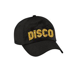 Foto van Disco pet / cap zwart met gouden letters voor volwassenen - verkleedhoofddeksels
