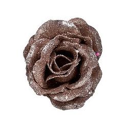 Foto van 1x oud roze roos met glitters op clip 7 cm - kerstversiering