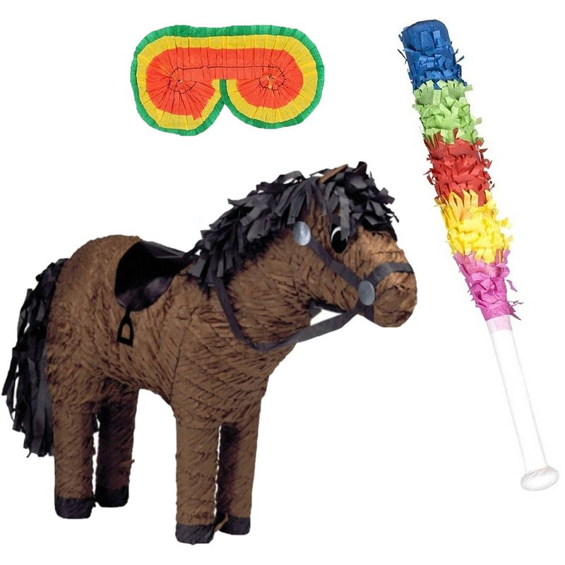 Foto van Verjaardag pinata paard van 53 cm set met stok en masker - pinatas